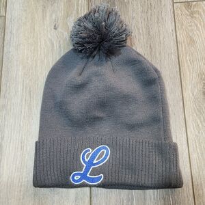Adidas Gray Beanie with Blue Lettering L For Licey And Pom Pom